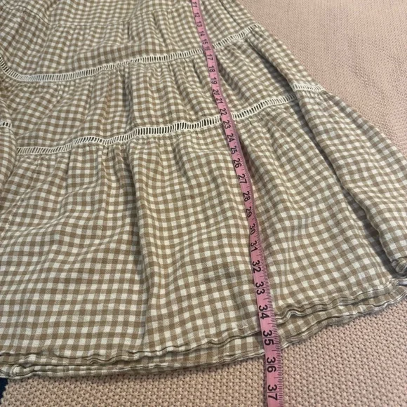 Madewell Gingham Tiered Linen Blend Maxi Skirt Tan Cream XS - Picture 9 of 11